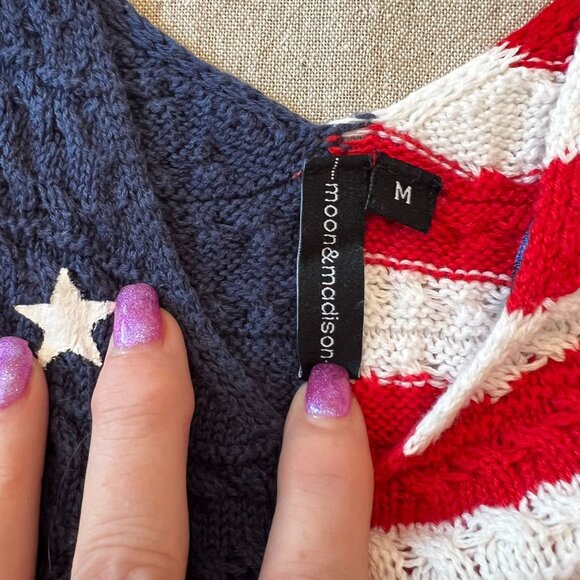 moon&madison Anthropologie Patriotic Knitted Tank Women M  American Flag Design - Picture 5 of 14